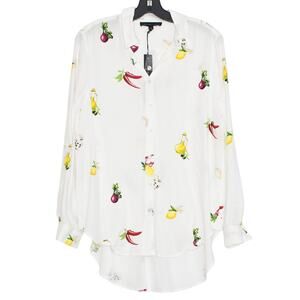 NWT Jane & Delancey Top Novelty Cottage Feminine Minimalist Button White Medium